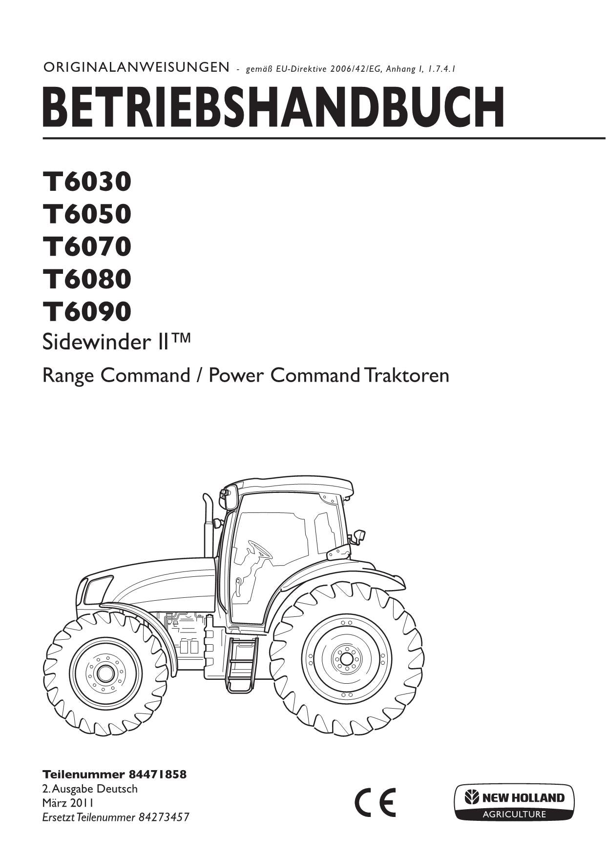 New Holland T6030 T6050 T6070 T6080 T6090 manuel d'instructions pour tracteur 84471858