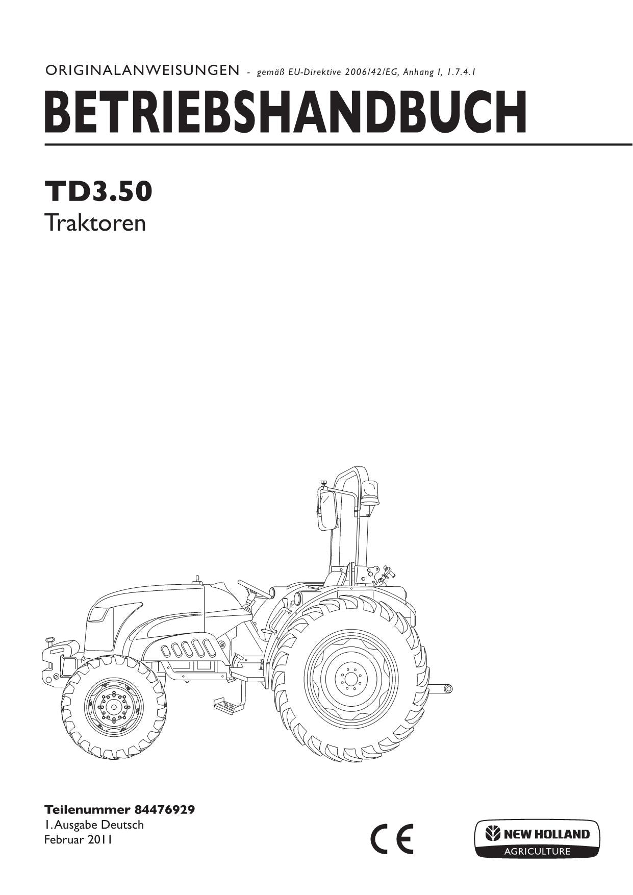 New Holland TD3.50 Traktor Betriebsanleitung 84476929