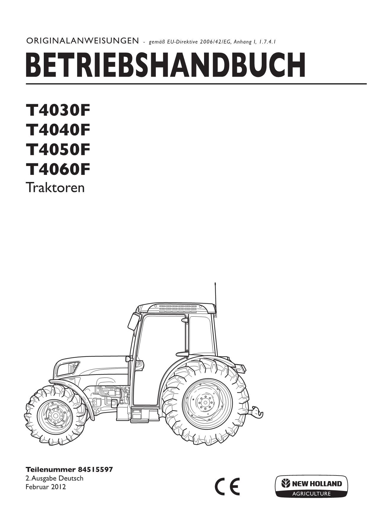 New Holland T4030F T4040F T4050F T4060F Traktor Betriebsanleitung 2012