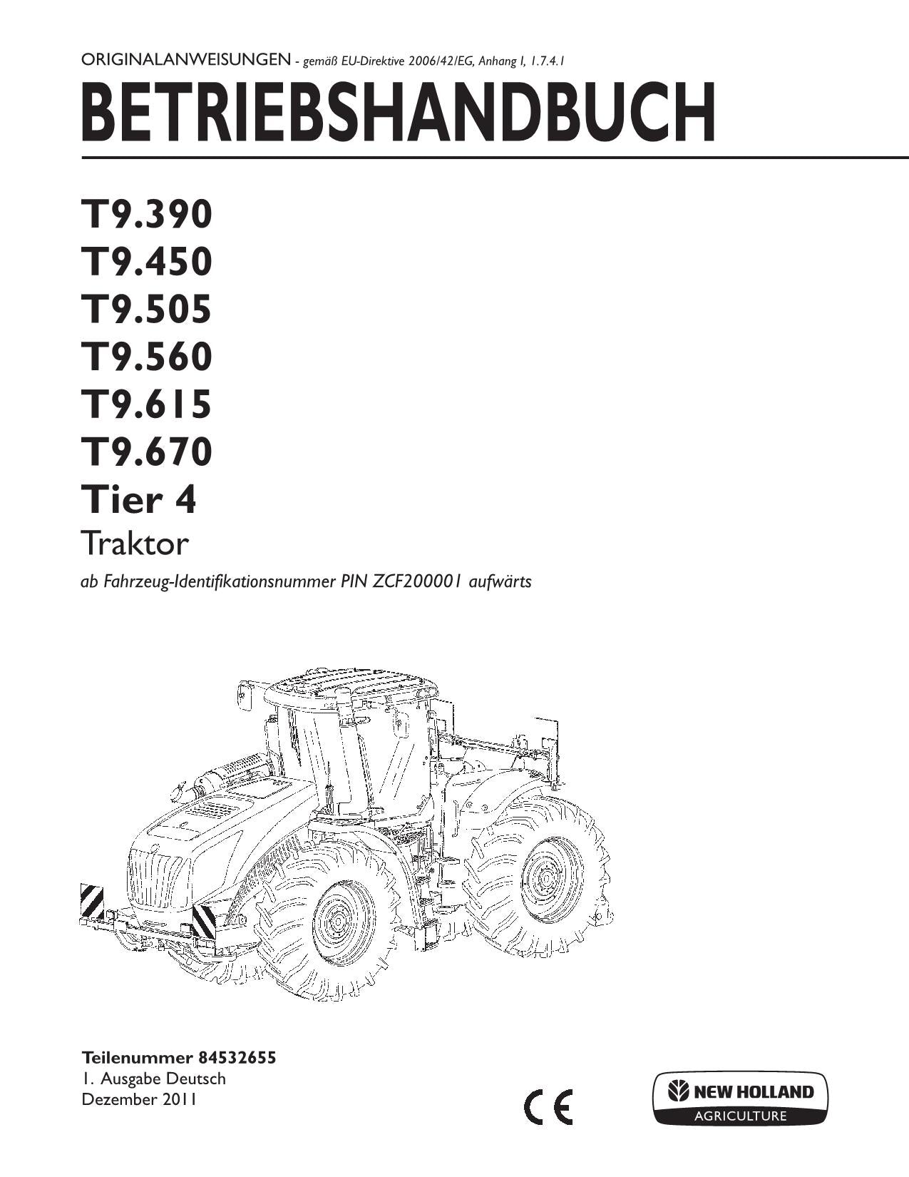 New Holland T9.390 T9.450 T9.505 T9.560 T9.615 T9.670 traktor betriebsanleitung