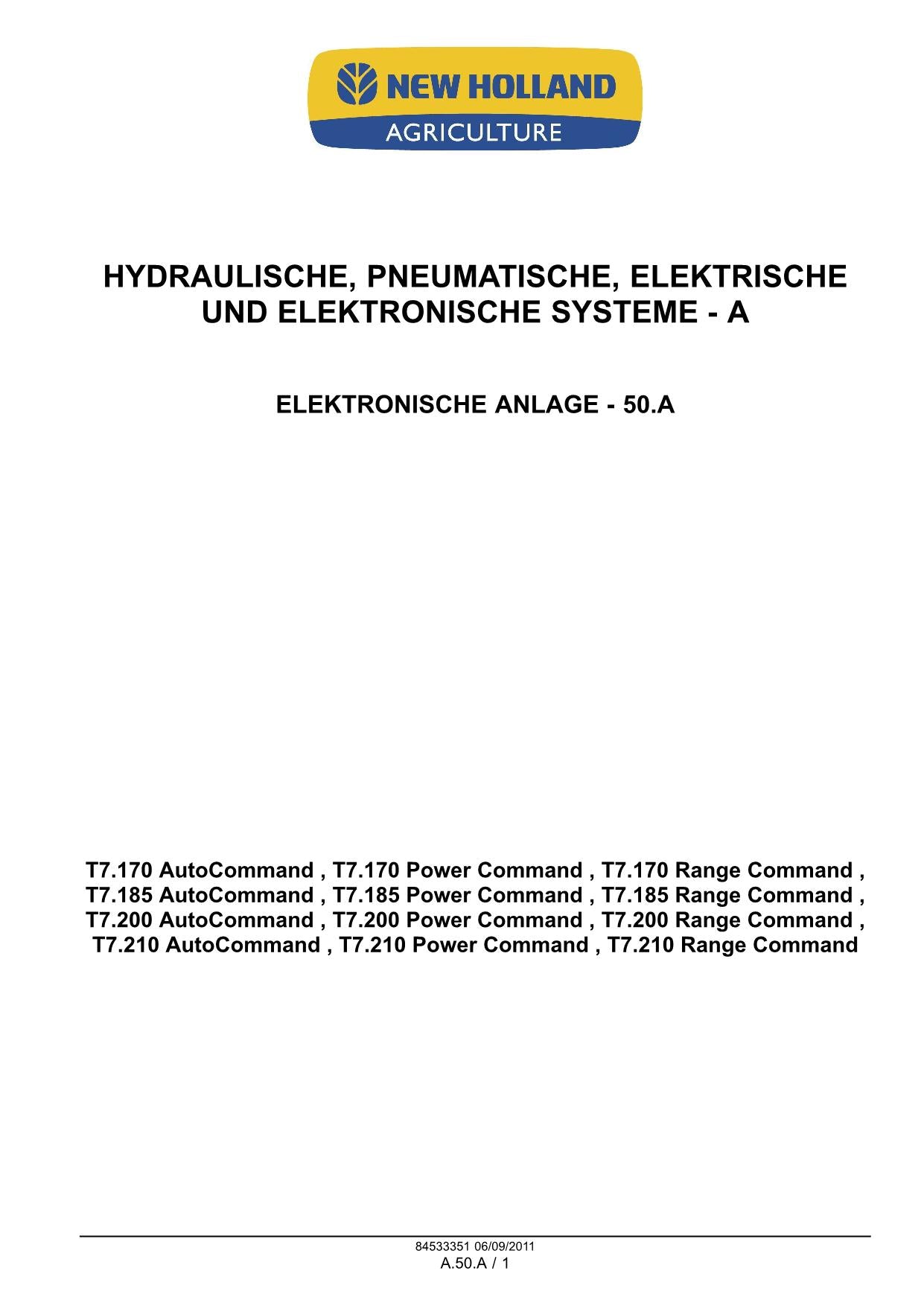 New Holland T7.170 T7.185 T7.200 T7.210 manuel d'instructions pour tracteur 84533351