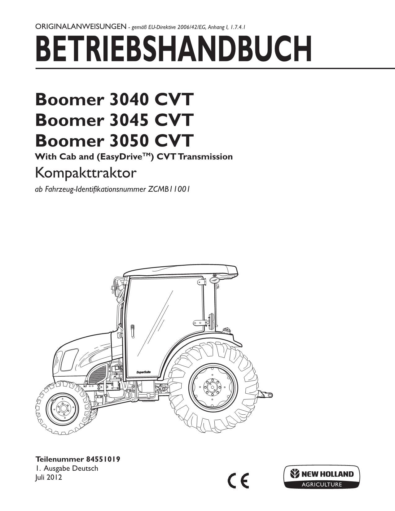 New Holland BOOMER 3040 3045 3050 CVT traktor betriebsanleitung