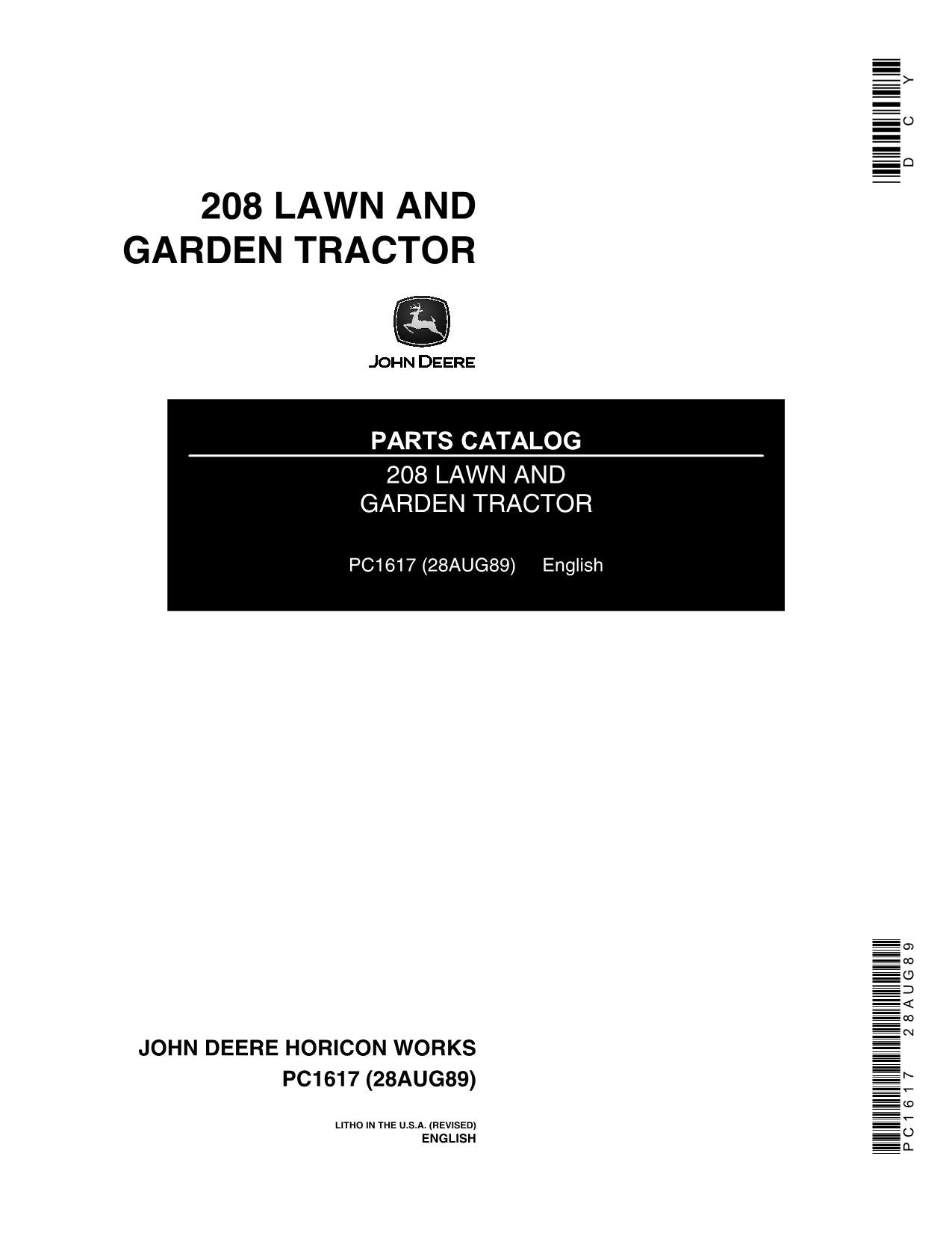 JOHN DEERE 208 TRACTOR PARTS CATALOG MANUAL