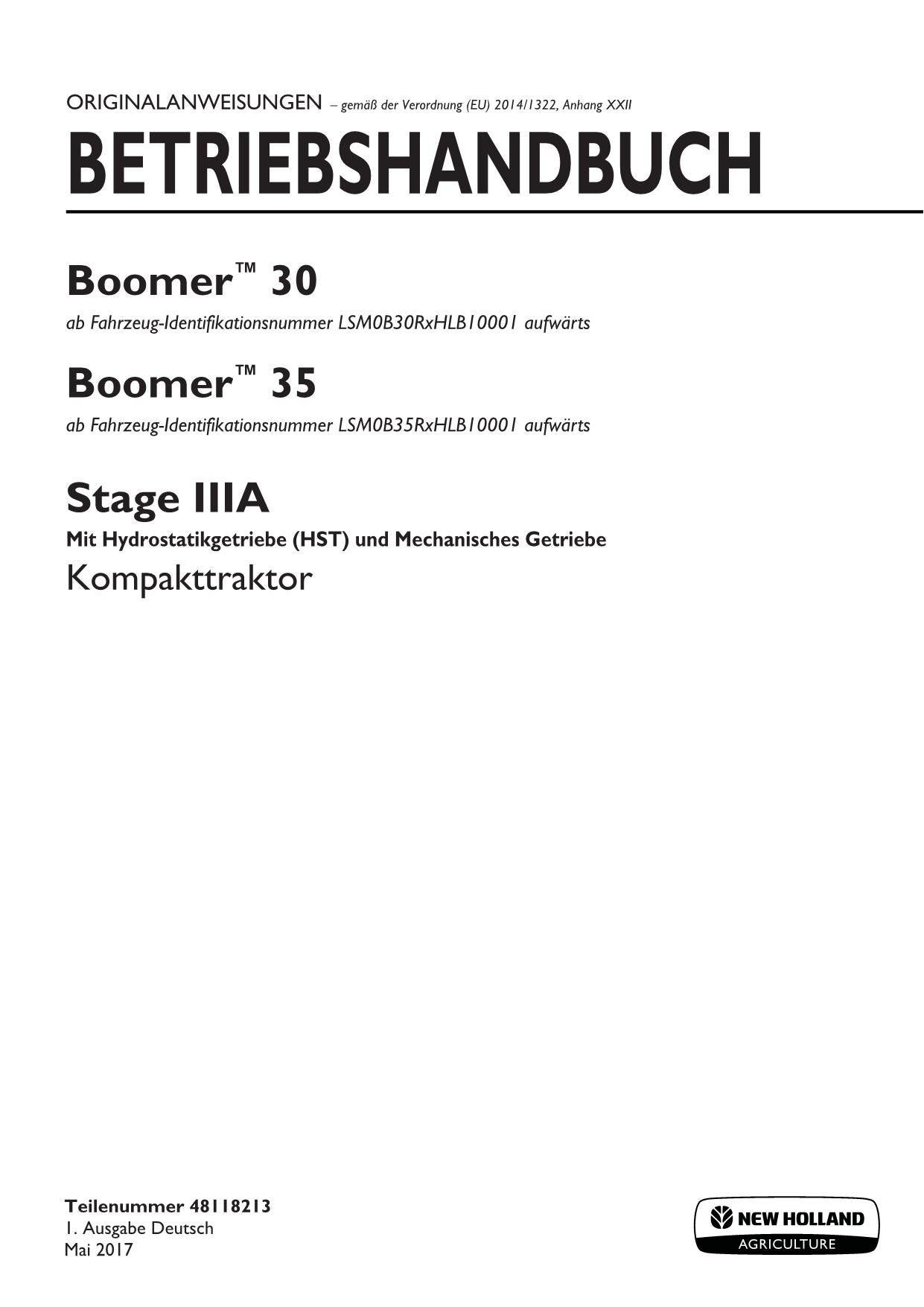 Manuel d'instructions pour tracteur New Holland BOOMER 30 35 STAGE IIIA