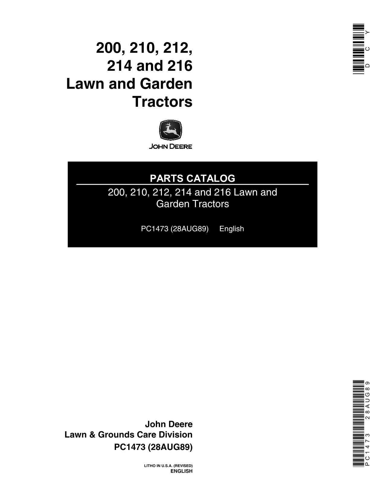 JOHN DEERE 200 210 212 214 216 TRACTOR PARTS CATALOG MANUAL