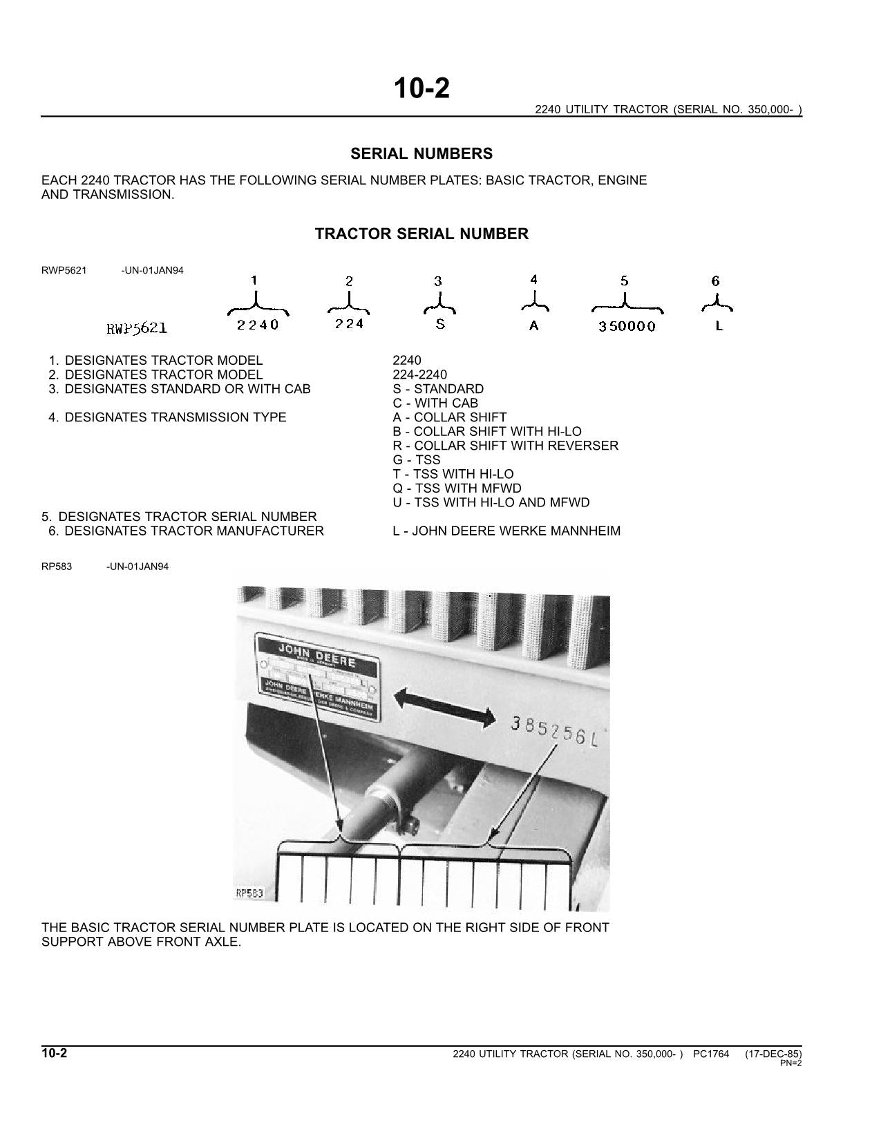 JOHN DEERE 2240 TRAKTOR ERSATZTEILKATALOGHANDBUCH #1