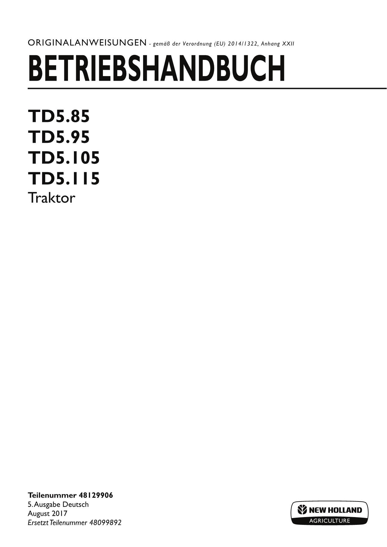 New Holland TD3.50 Traktor Betriebsanleitung 48153461