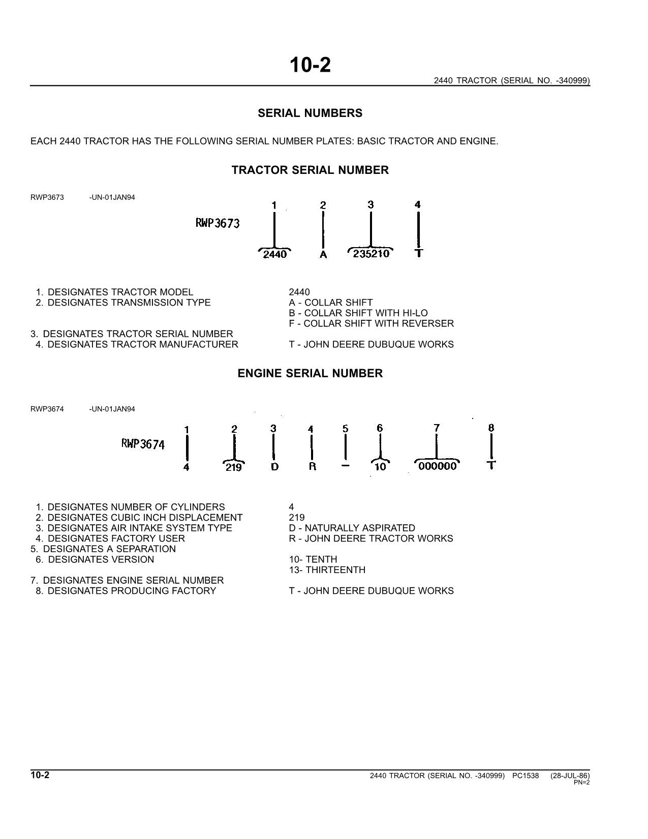 JOHN DEERE 2440 TRACTOR PARTS CATALOG MANUAL #1