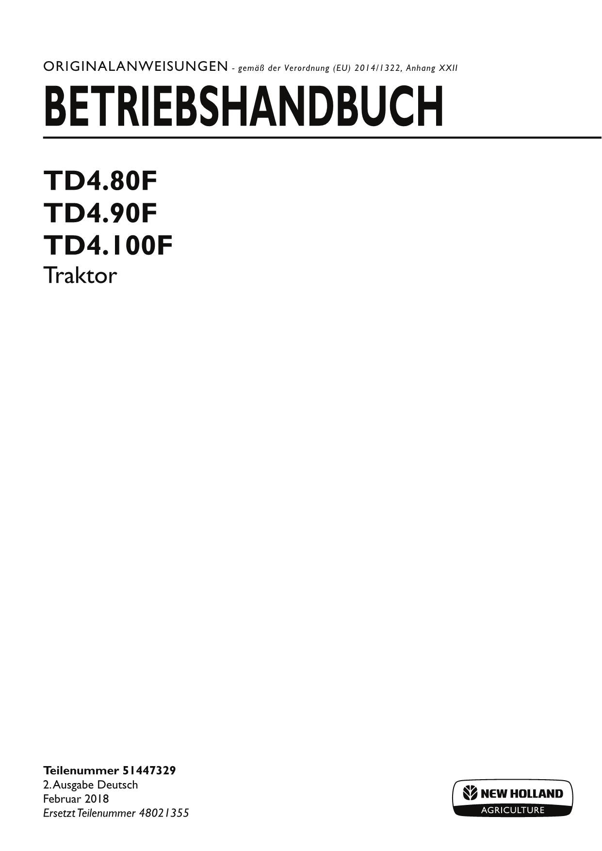 New Holland TD4.80F TD4.90F TD4.100F manuel d'instructions pour tracteur