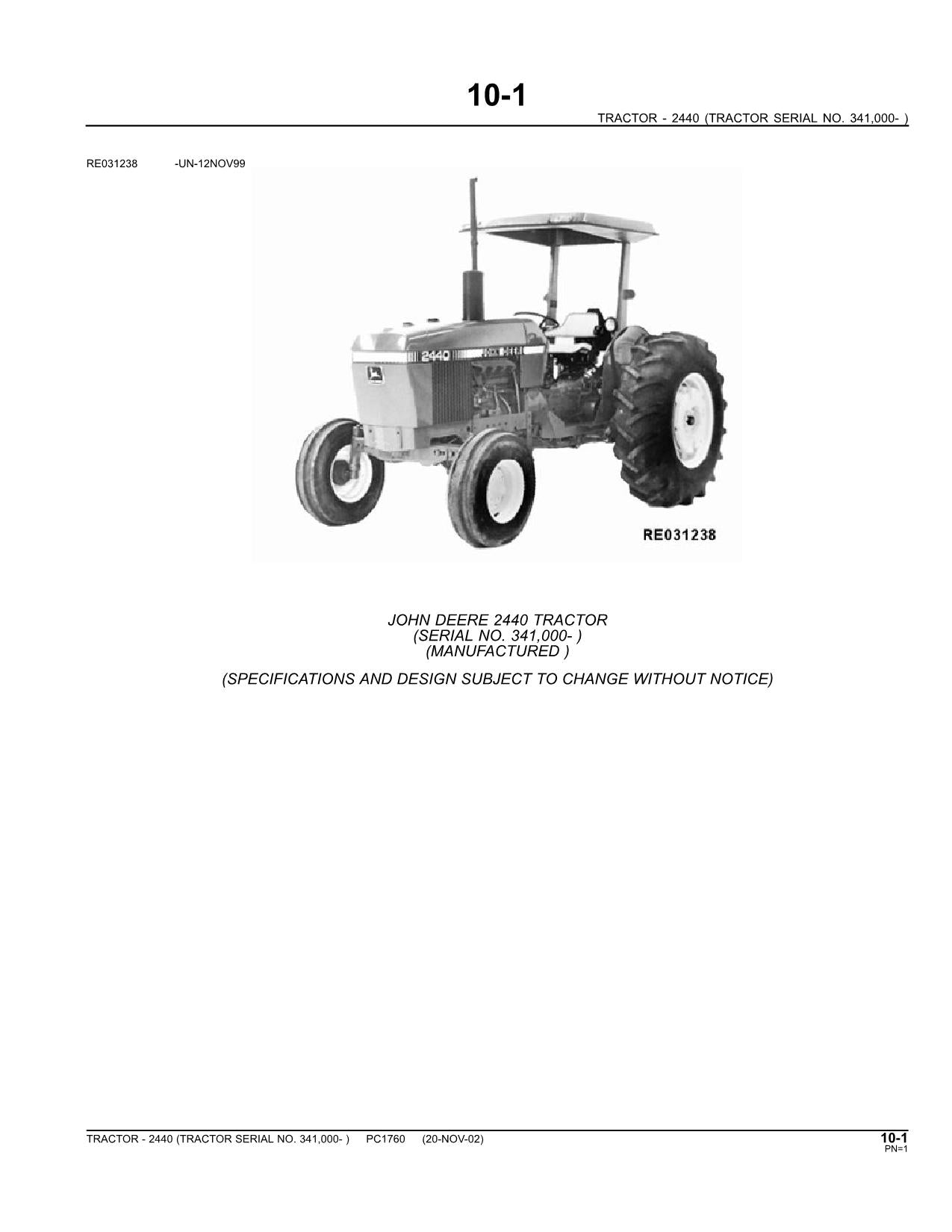 JOHN DEERE 2440 TRACTOR PARTS CATALOG MANUAL #2