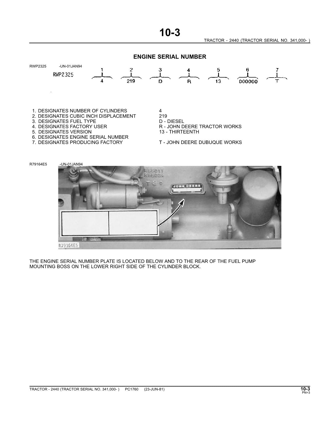 JOHN DEERE 2440 TRACTOR PARTS CATALOG MANUAL #2