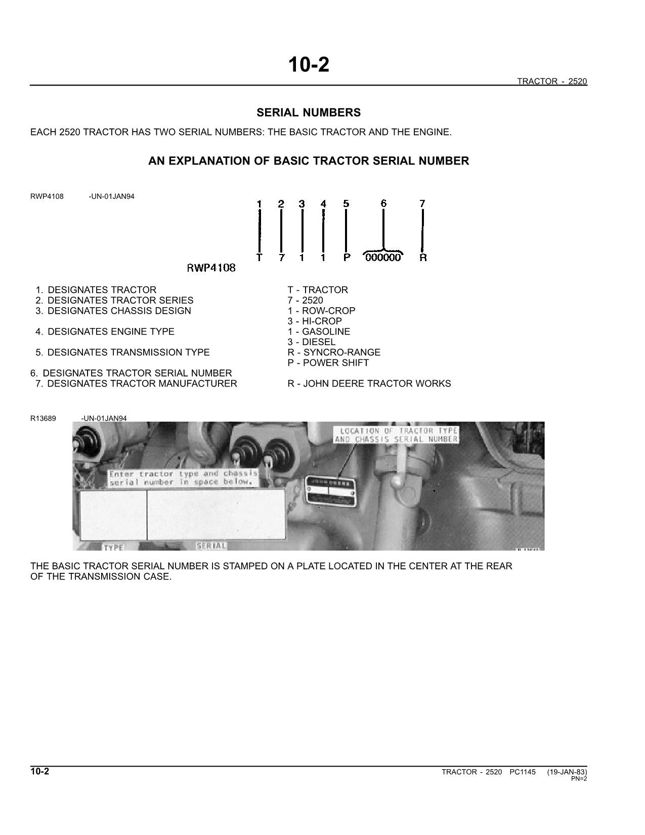 JOHN DEERE 2520 TRACTOR PARTS CATALOG MANUAL #1