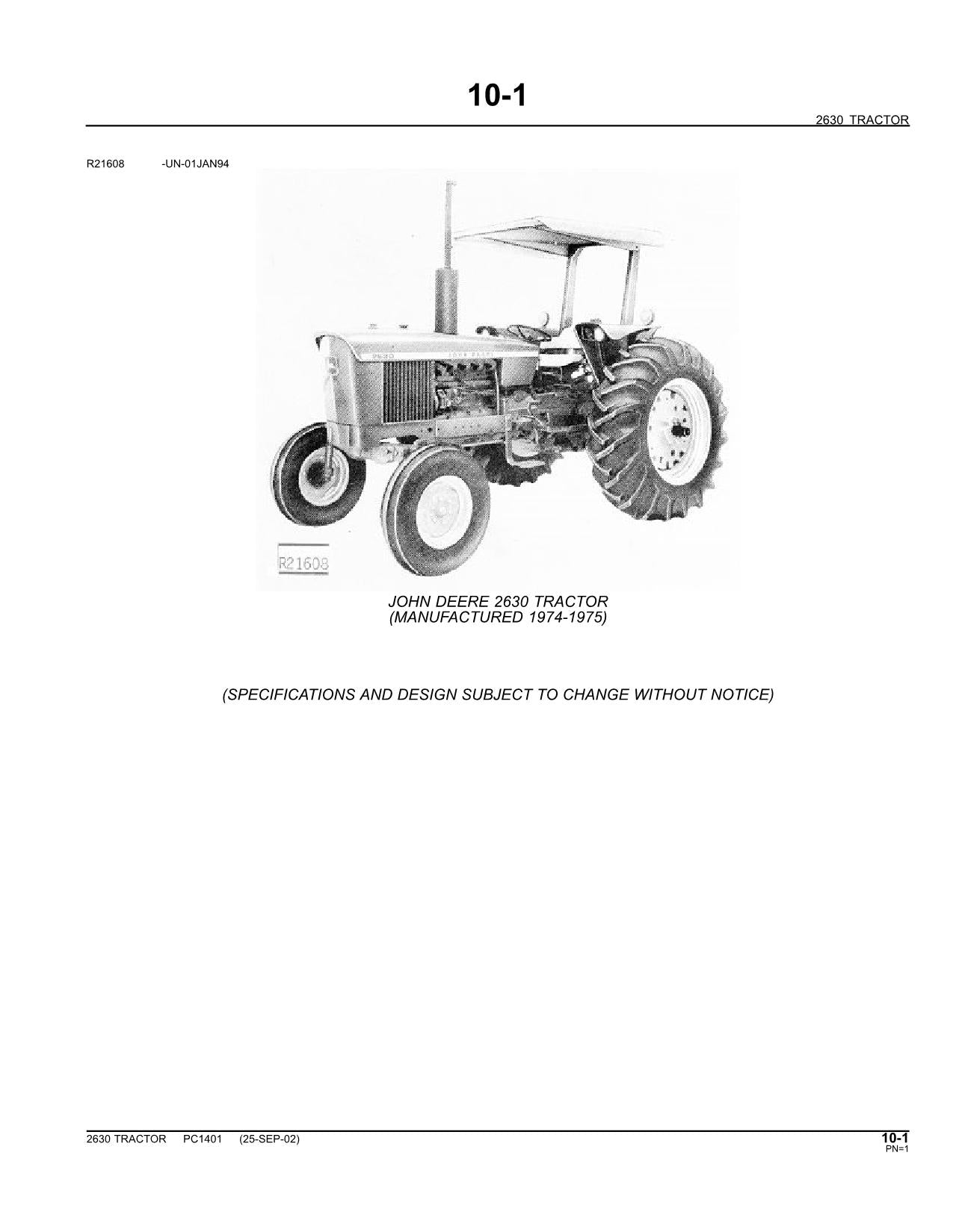 JOHN DEERE 2630 TRACTOR PARTS CATALOG MANUAL