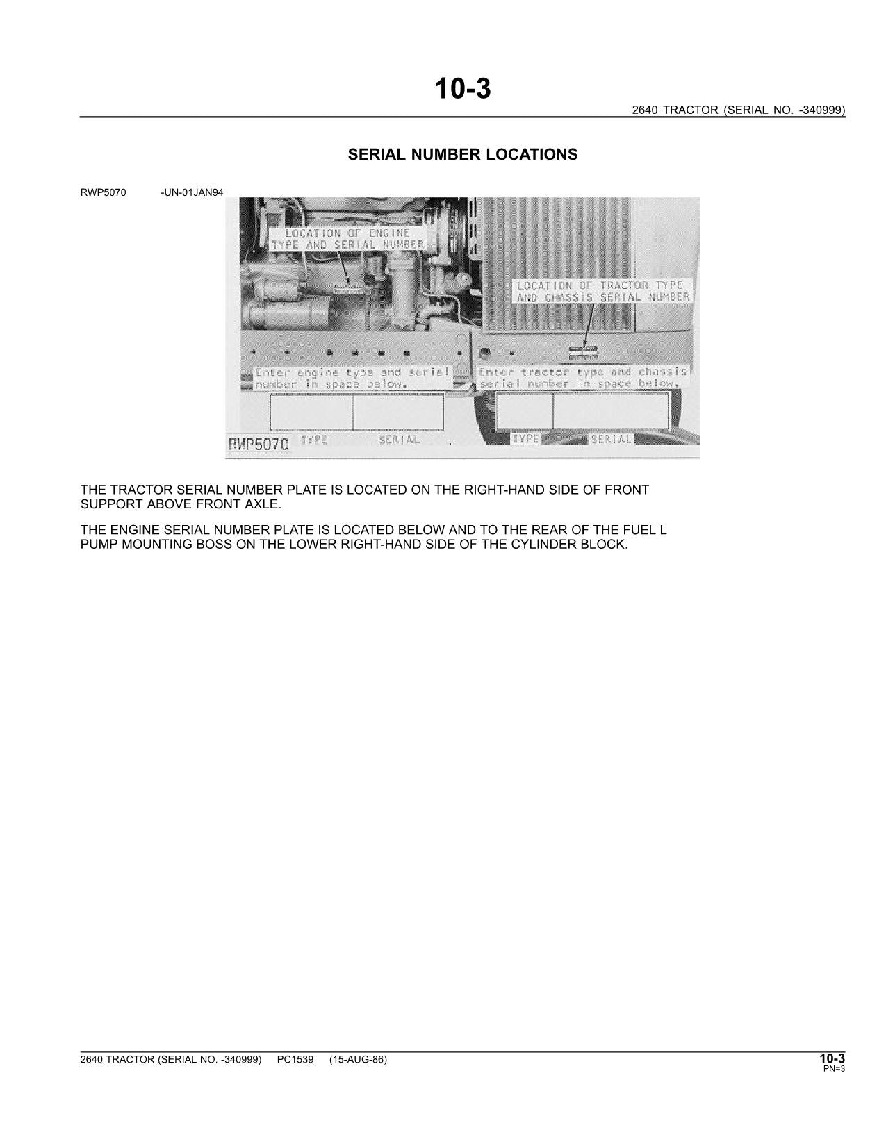 JOHN DEERE 2640 TRACTOR PARTS CATALOG MANUAL #1