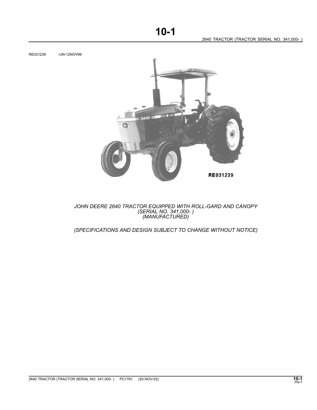 MANUEL DU CATALOGUE DES PIÈCES DU TRACTEUR JOHN DEERE 2640 #2