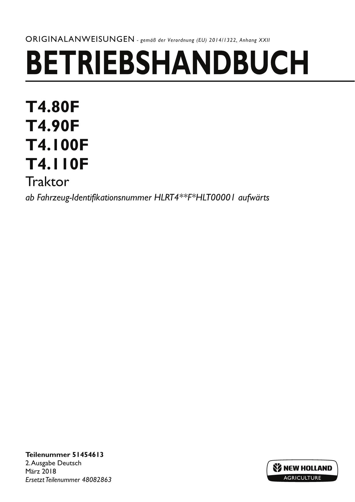 New Holland T4.80F T4.90F T4.100F T4.110F Traktor-Betriebsanleitung Nr. 2