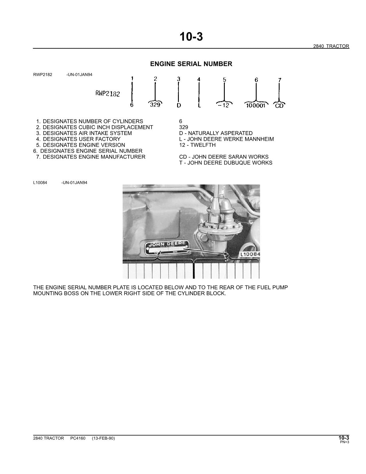 JOHN DEERE 2840 TRACTOR PARTS CATALOG MANUAL