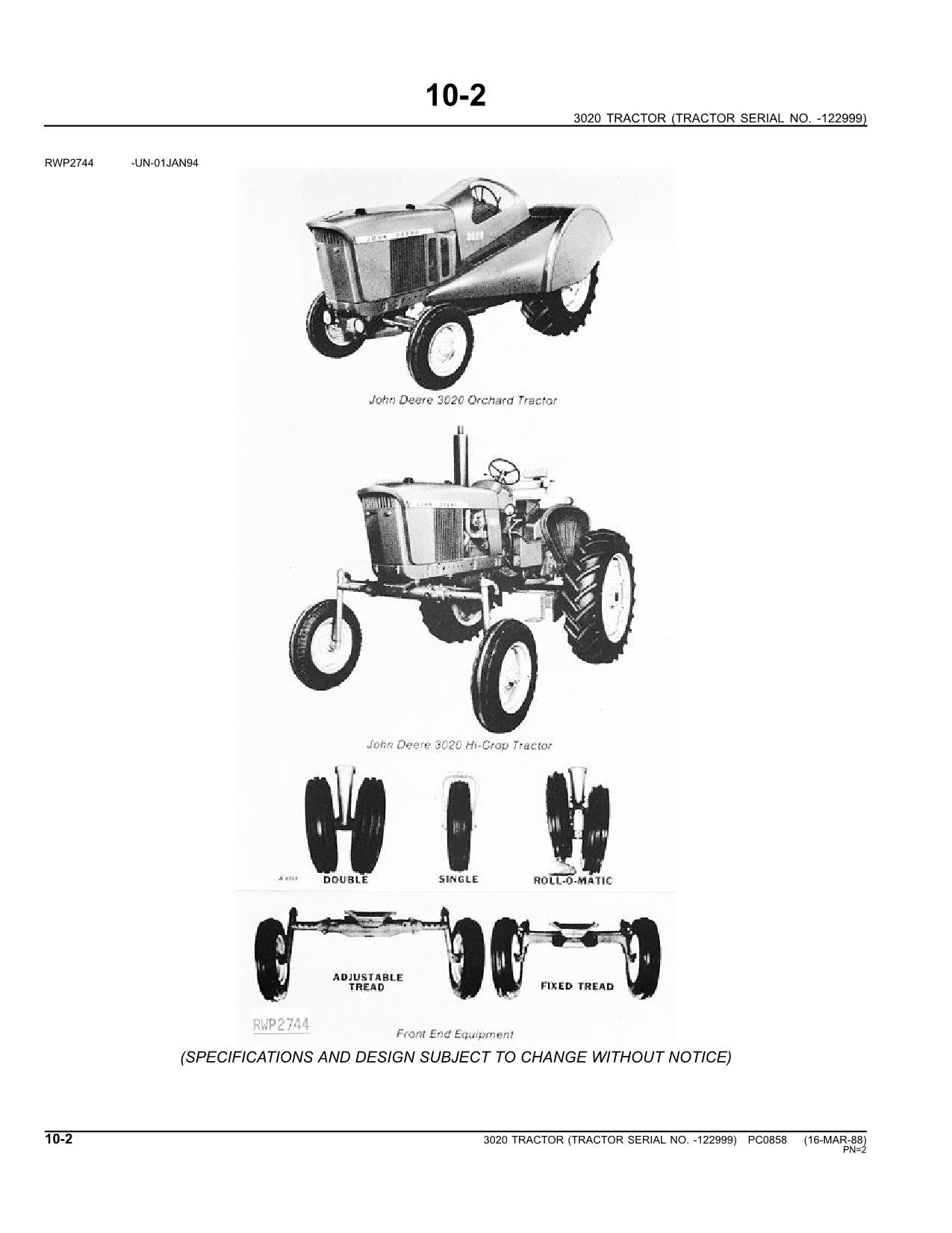 JOHN DEERE 3020 TRACTOR PARTS CATALOG MANUAL #1