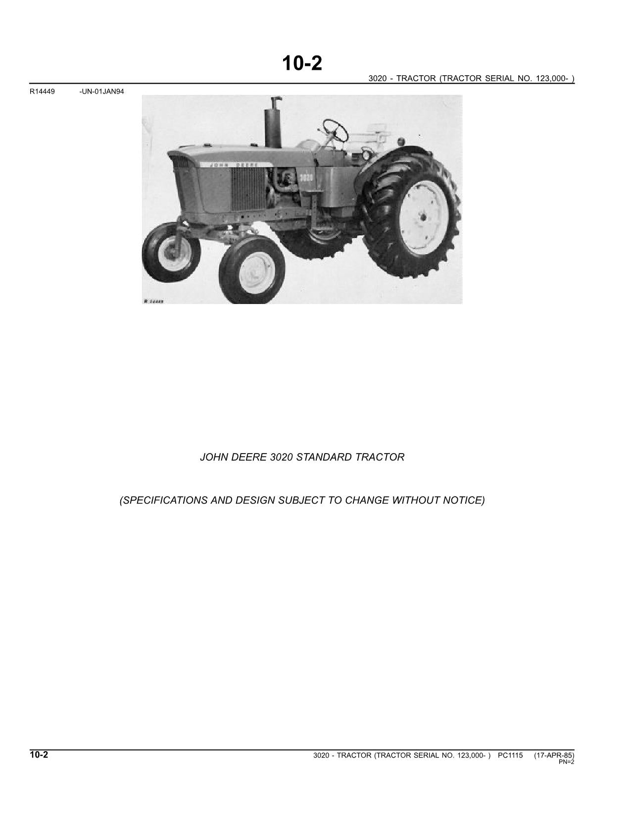 JOHN DEERE 3020 TRACTOR PARTS CATALOG MANUAL #2