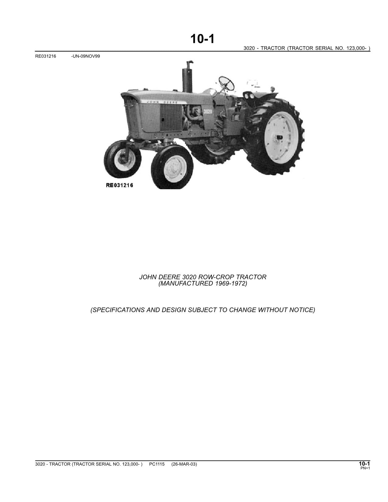 JOHN DEERE 3020 TRACTOR PARTS CATALOG MANUAL #2