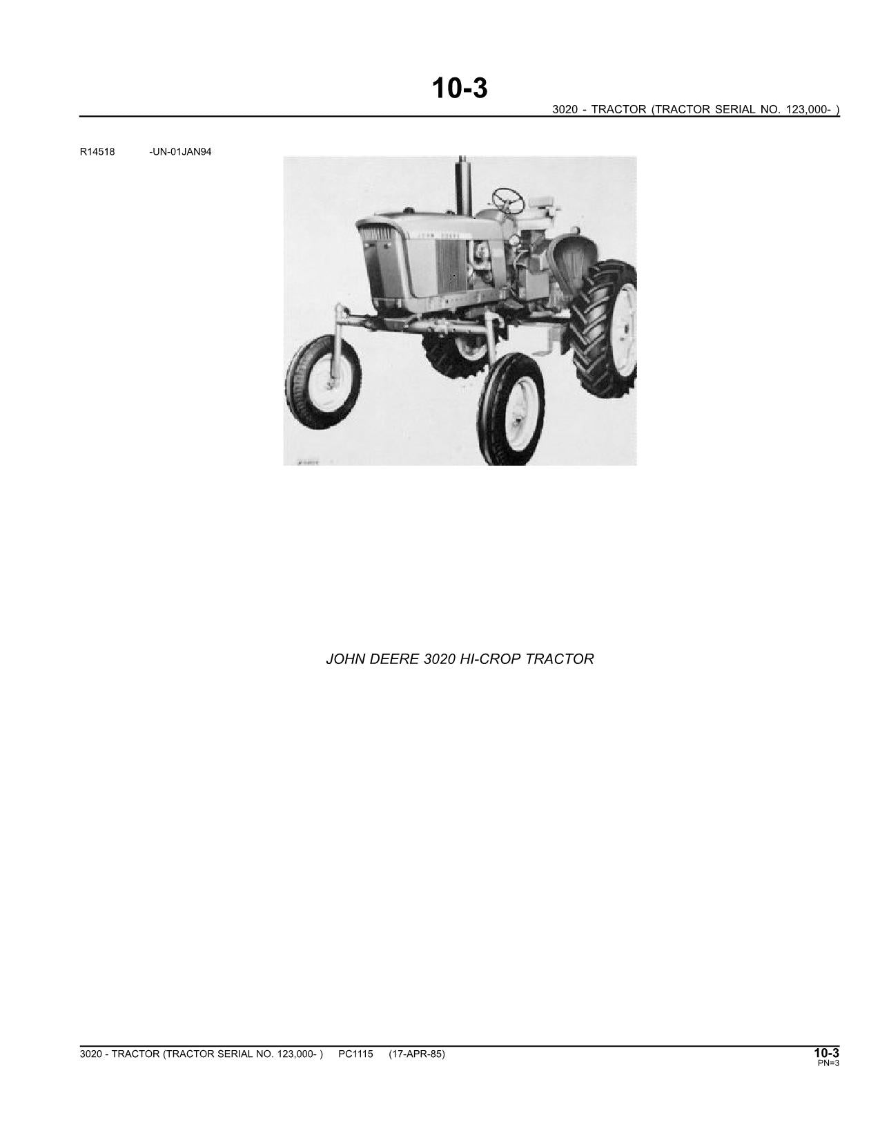 JOHN DEERE 3020 TRACTOR PARTS CATALOG MANUAL #2