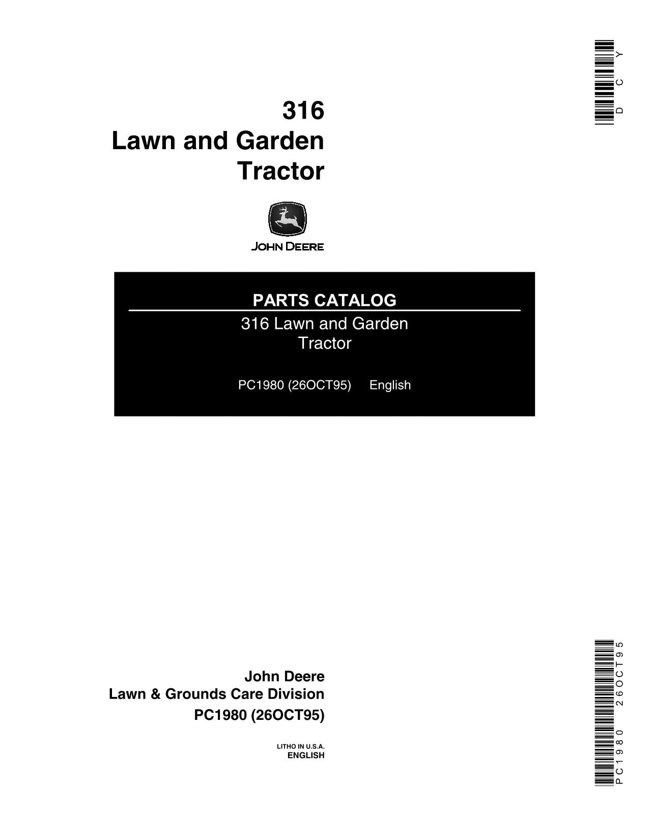 JOHN DEERE 316 TRACTOR PARTS CATALOG MANUAL