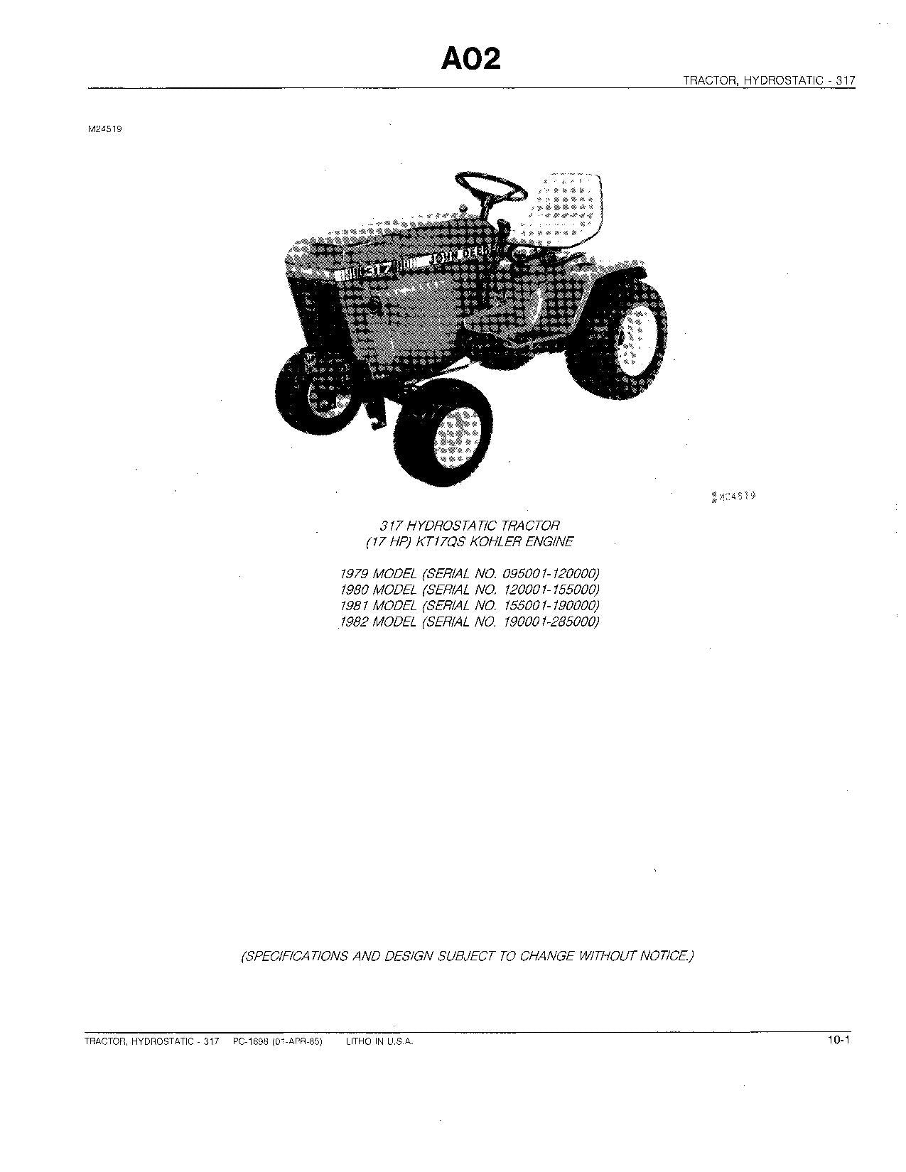 JOHN DEERE 317 TRACTOR PARTS CATALOG MANUAL