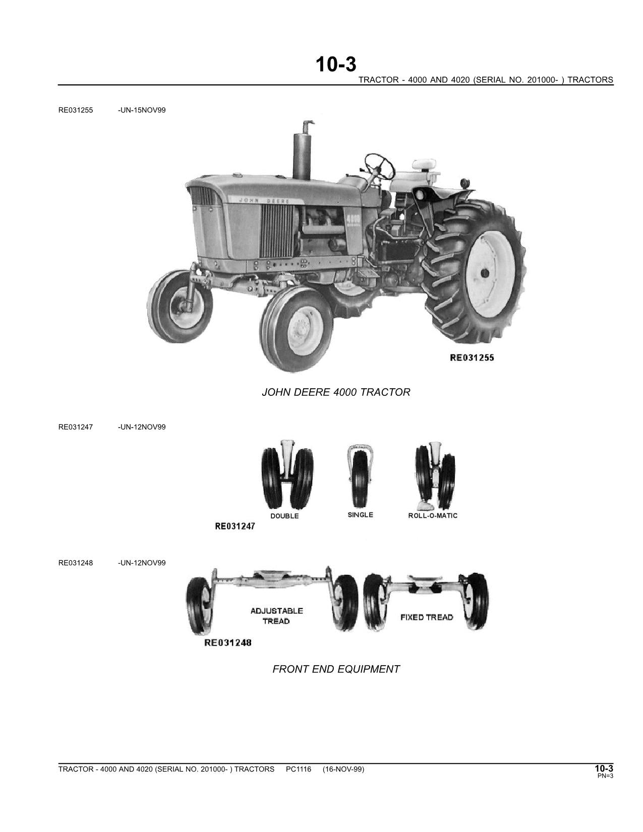 JOHN DEERE 4000 4020 TRACTOR PARTS CATALOG MANUAL