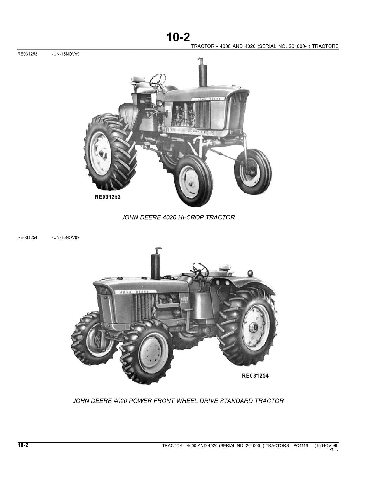 JOHN DEERE 4000 4020 TRACTOR PARTS CATALOG MANUAL