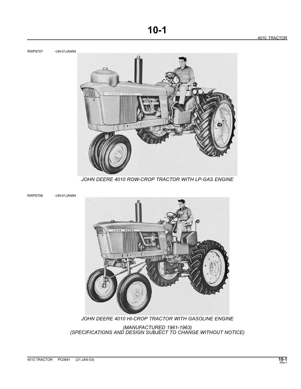 JOHN DEERE 4010 TRACTOR PARTS CATALOG MANUAL #2