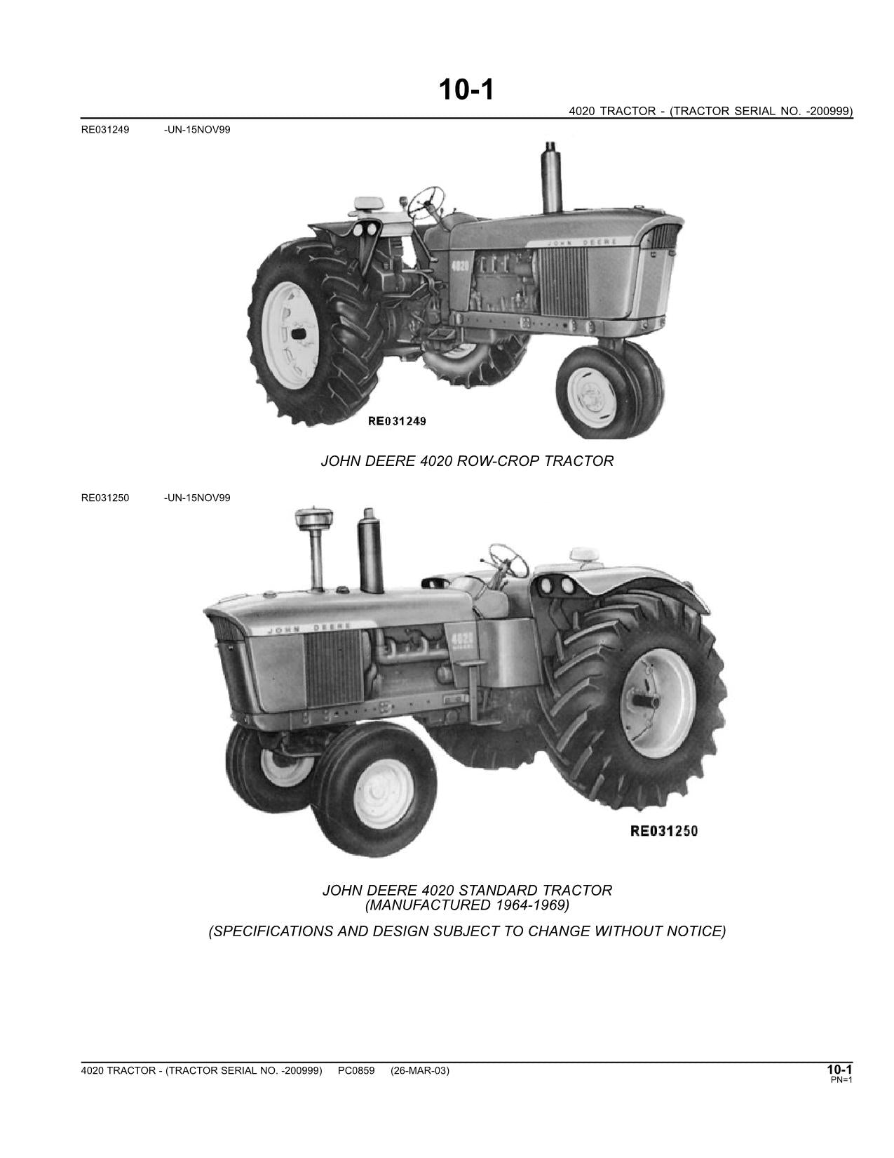 JOHN DEERE 4020 TRACTOR PARTS CATALOG MANUAL