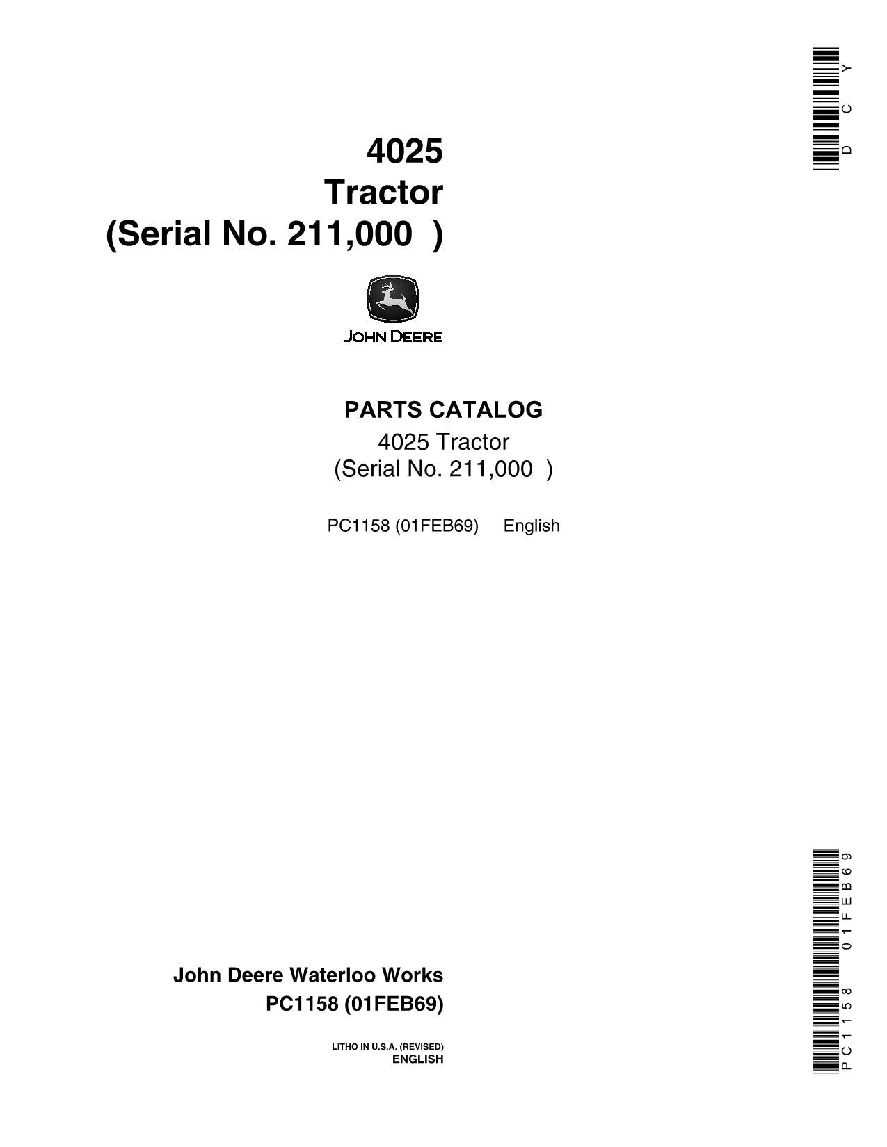 JOHN DEERE 4025 TRACTOR PARTS CATALOG MANUAL