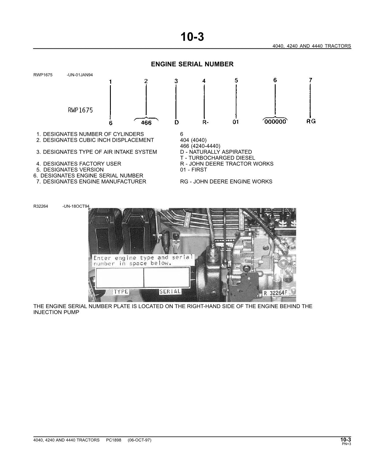 MANUEL DU CATALOGUE DES PIÈCES DE RECHANGE POUR TRACTEUR JOHN DEERE 4040 4240 4440 PC1898