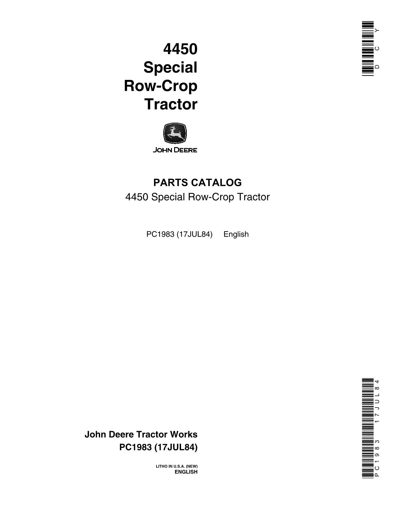 JOHN DEERE 4450 TRACTOR FUEL INJECTION PUMP PARTS CATALOG MANUAL