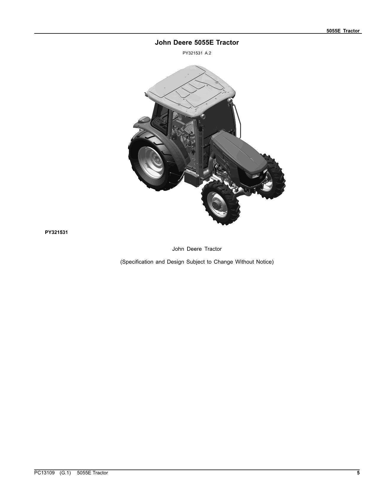 JOHN DEERE 5055E TRAKTOR ERSATZTEILKATALOGHANDBUCH #1