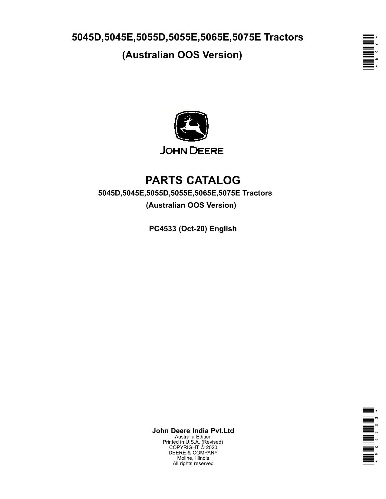 JOHN DEERE 5045D 5045E 5055D 5055E 5065E TRACTOR PARTS CATALOG MANUAL #3