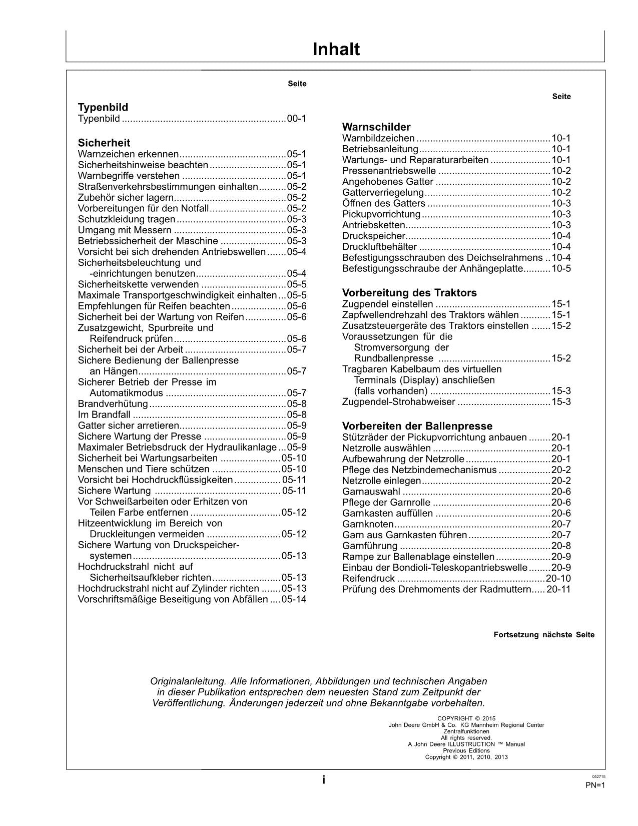 JOHN DEERE RUNDBALLENPRESSE 864 ISOBUS BETRIEBSANLEITUNG