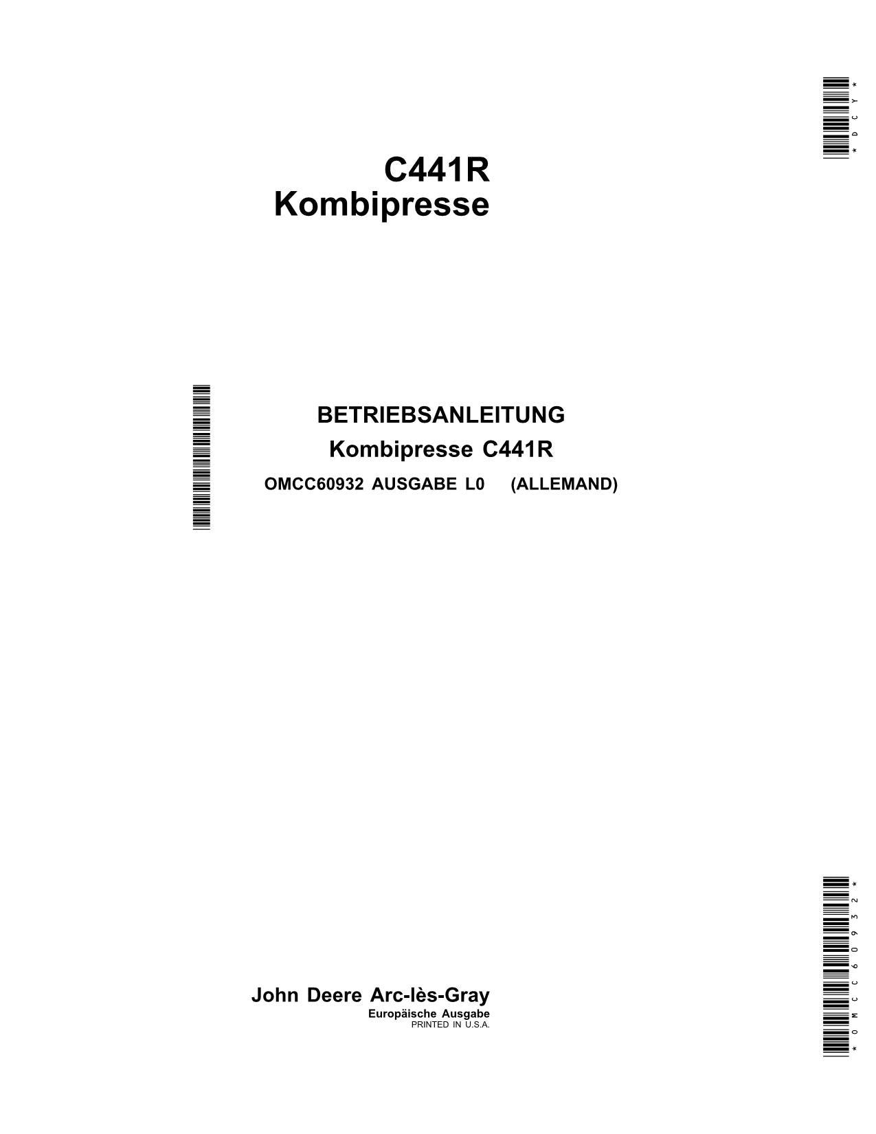 JOHN DEERE C441R KOMBIPRESSE BETRIEBSANLEITUNG #3 – PROFMANUAL