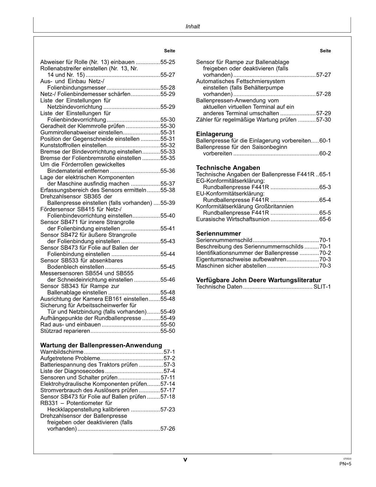 JOHN DEERE RUNDBALLENPRESSE F441R ISOBUS BETRIEBSANLEITUNG