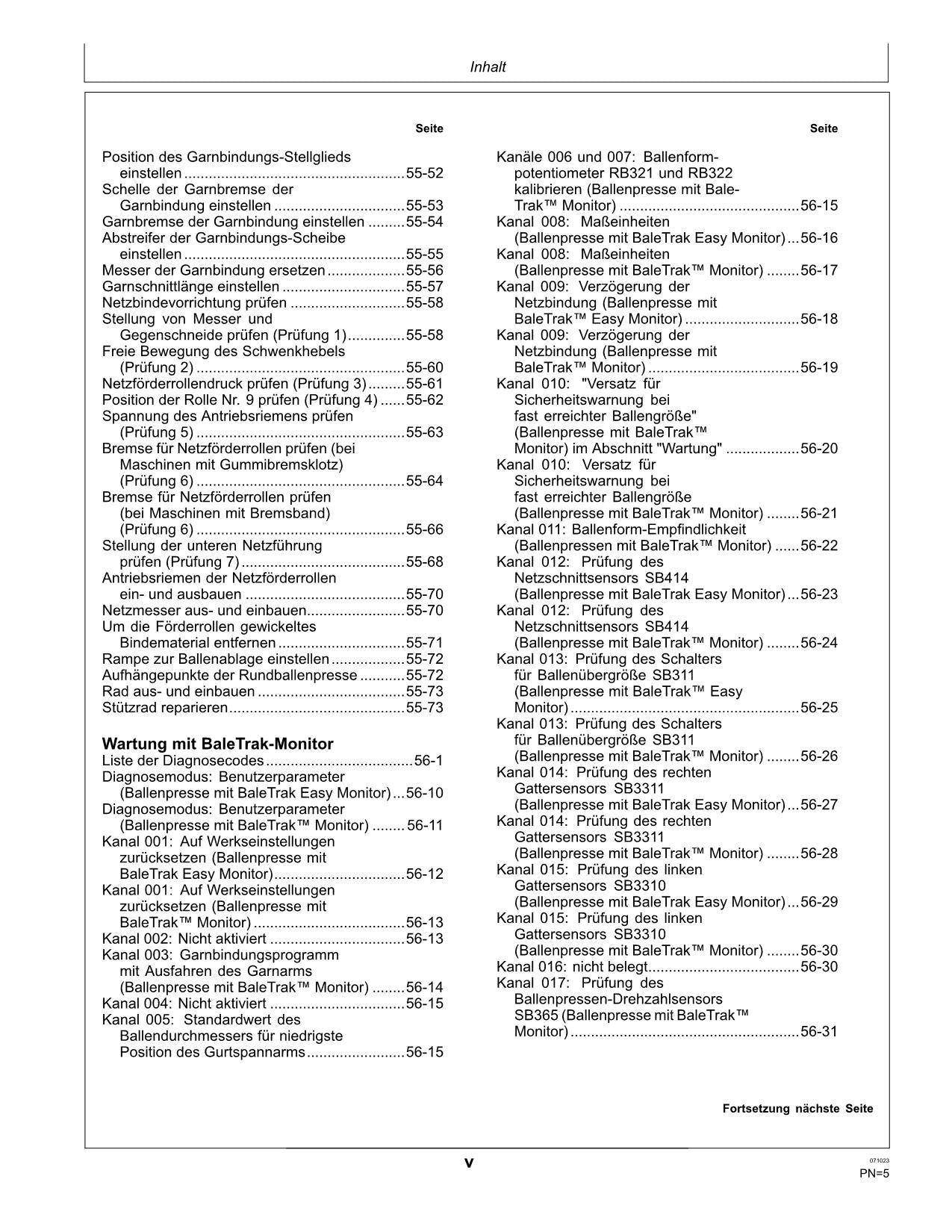 JOHN DEERE RUNDBALLENPRESSE V451G BETRIEBSANLEITUNG