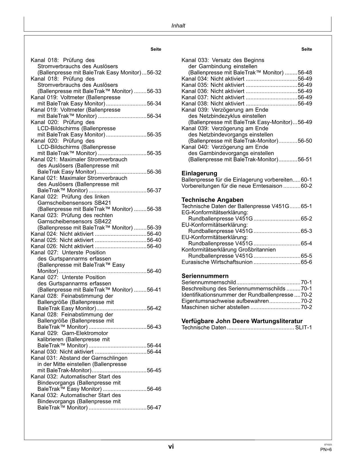 JOHN DEERE RUNDBALLENPRESSE V451G BETRIEBSANLEITUNG