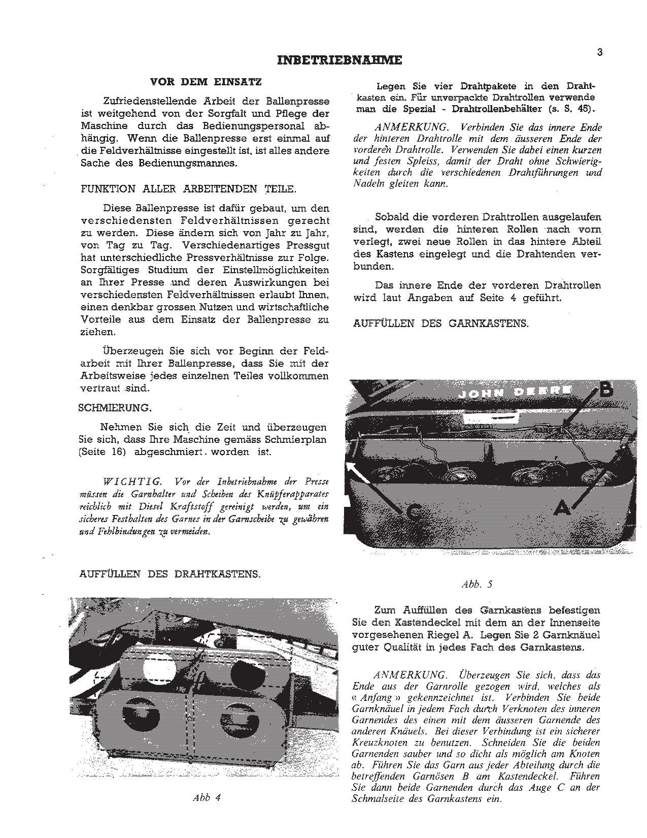 JOHN DEERE HOCHDRUCK SAMMELPRESSE 224 BETRIEBSANLEITUNG