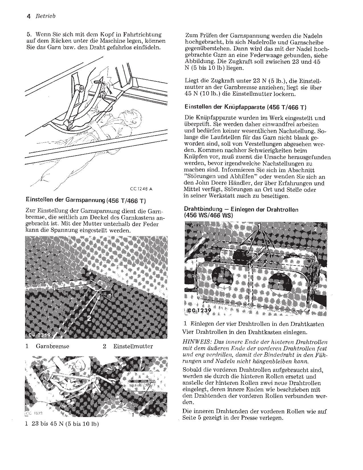 JOHN DEERE HOCHDRUCK SAMMELPRESSE 456 466  BETRIEBSANLEITUNG