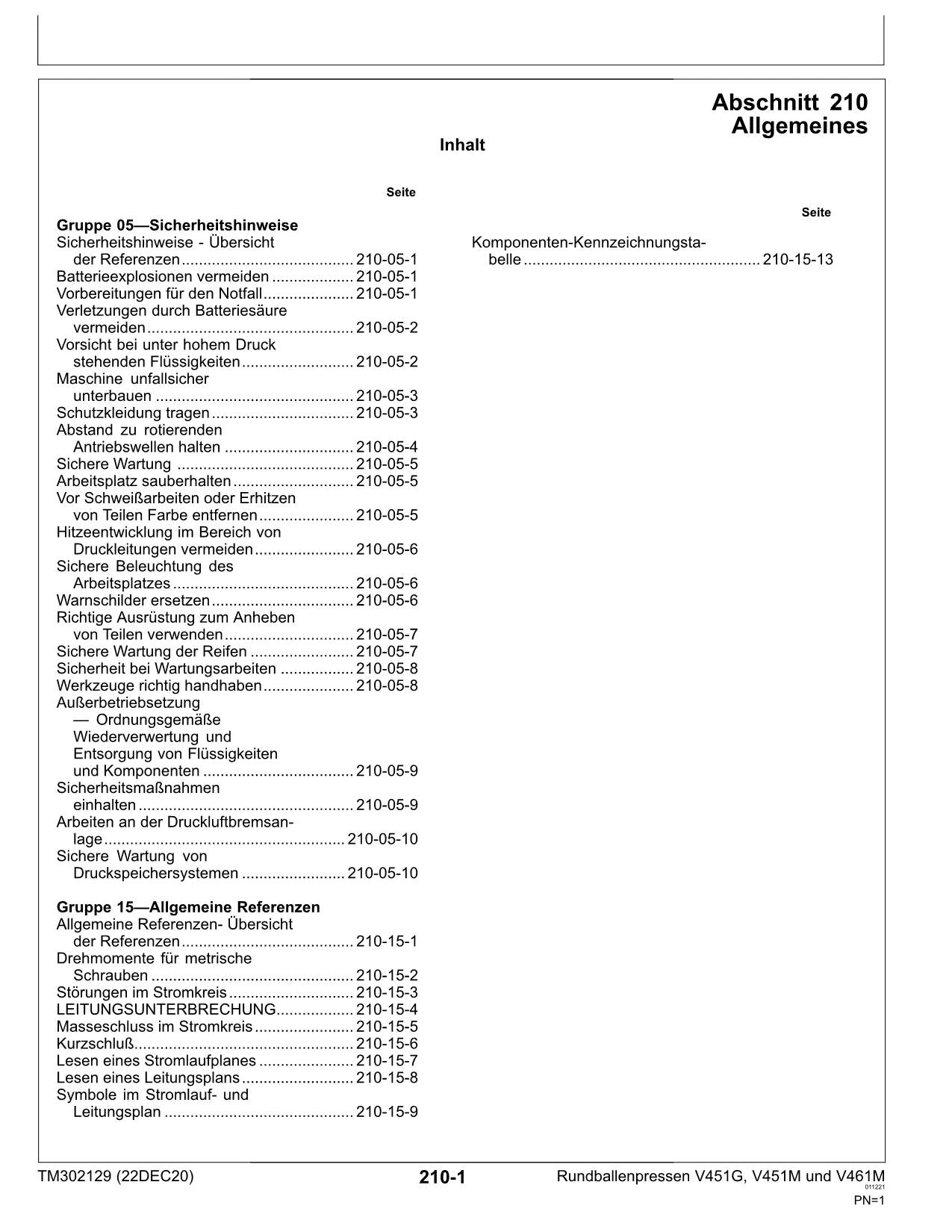 JOHN DEERE RUNDBALLENPRESSEN V451G V451M V461M REPARATURHANDBUCH DIAGNOSE #1