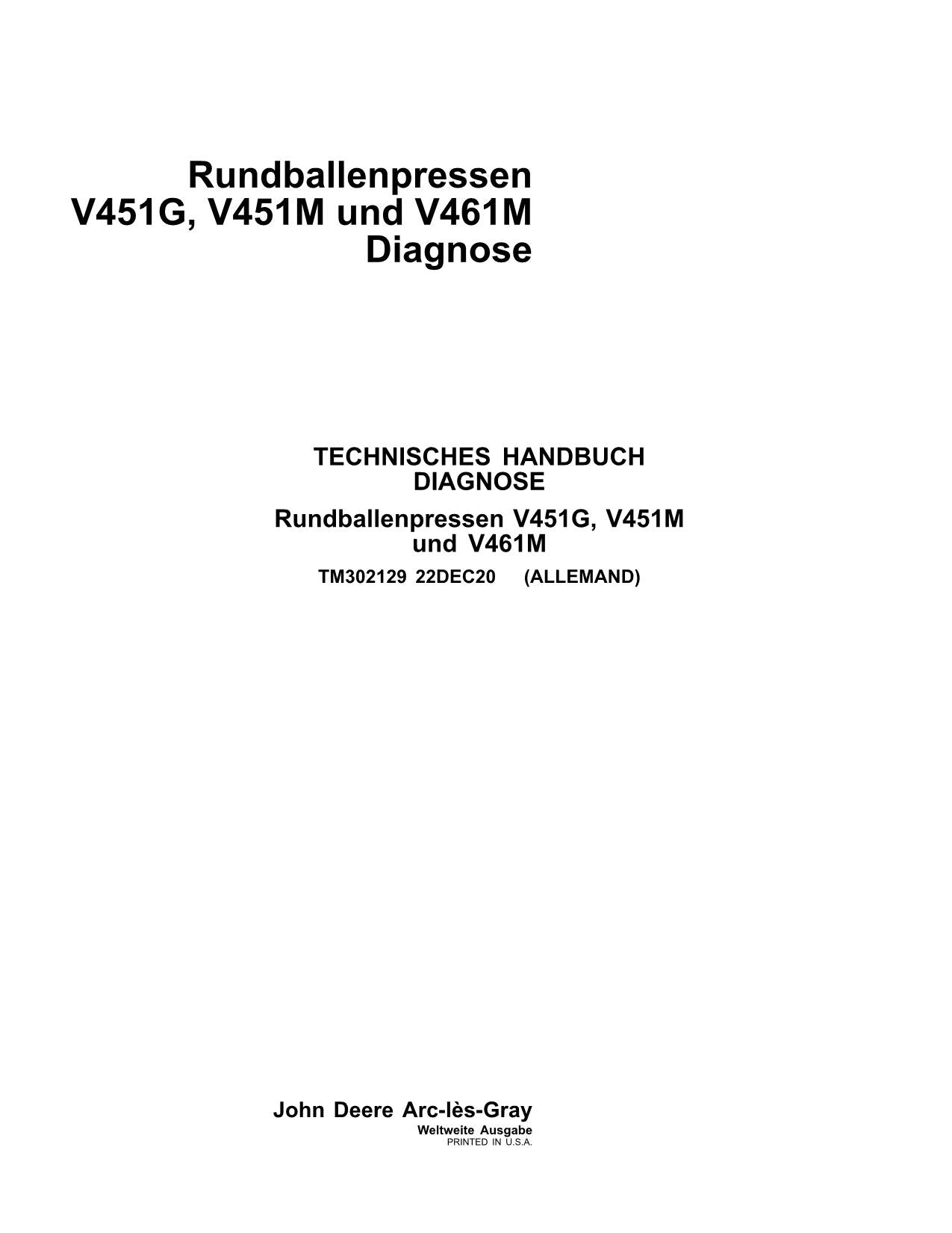 JOHN DEERE RUNDBALLENPRESSEN V451G V451M V461M DIAGNOSTIC MAIN DE RÉPARATION #1