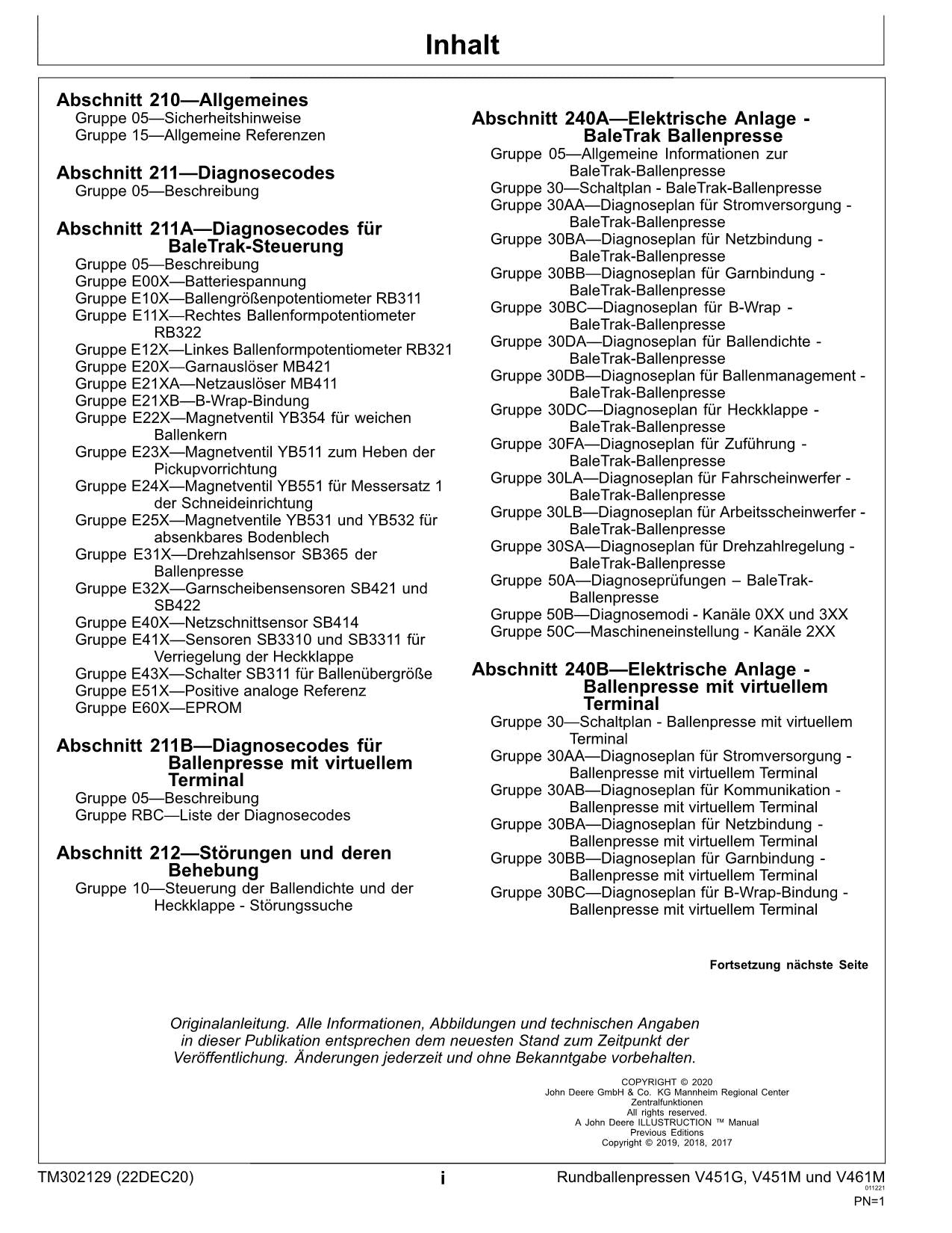 JOHN DEERE RUNDBALLENPRESSEN V451G V451M V461M REPARATURHANDBUCH DIAGNOSE #1