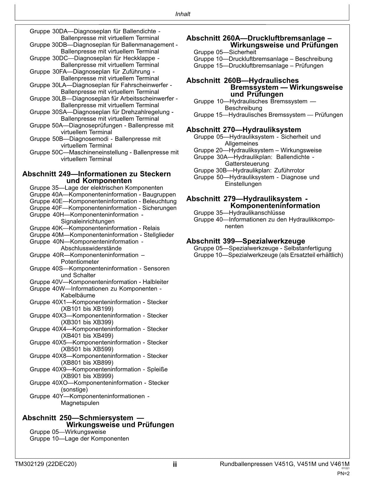 JOHN DEERE RUNDBALLENPRESSEN V451G V451M V461M REPARATURHANDBUCH DIAGNOSE #1