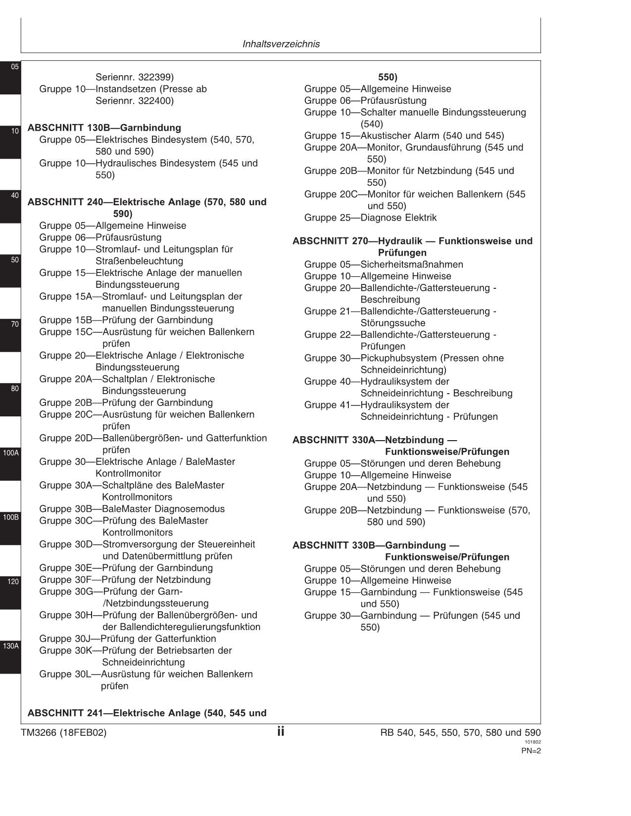 JOHN DEERE RUNDBALLENPRESSEN 545 550 570 580 590 REPARATURHANDBUCH