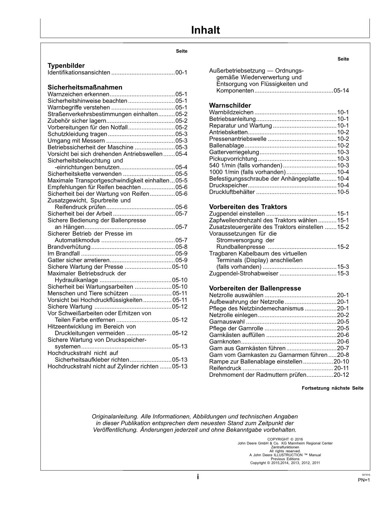 JOHN DEERE RUNDBALLENPRESSEN 960 990 BETRIEBSANLEITUNG