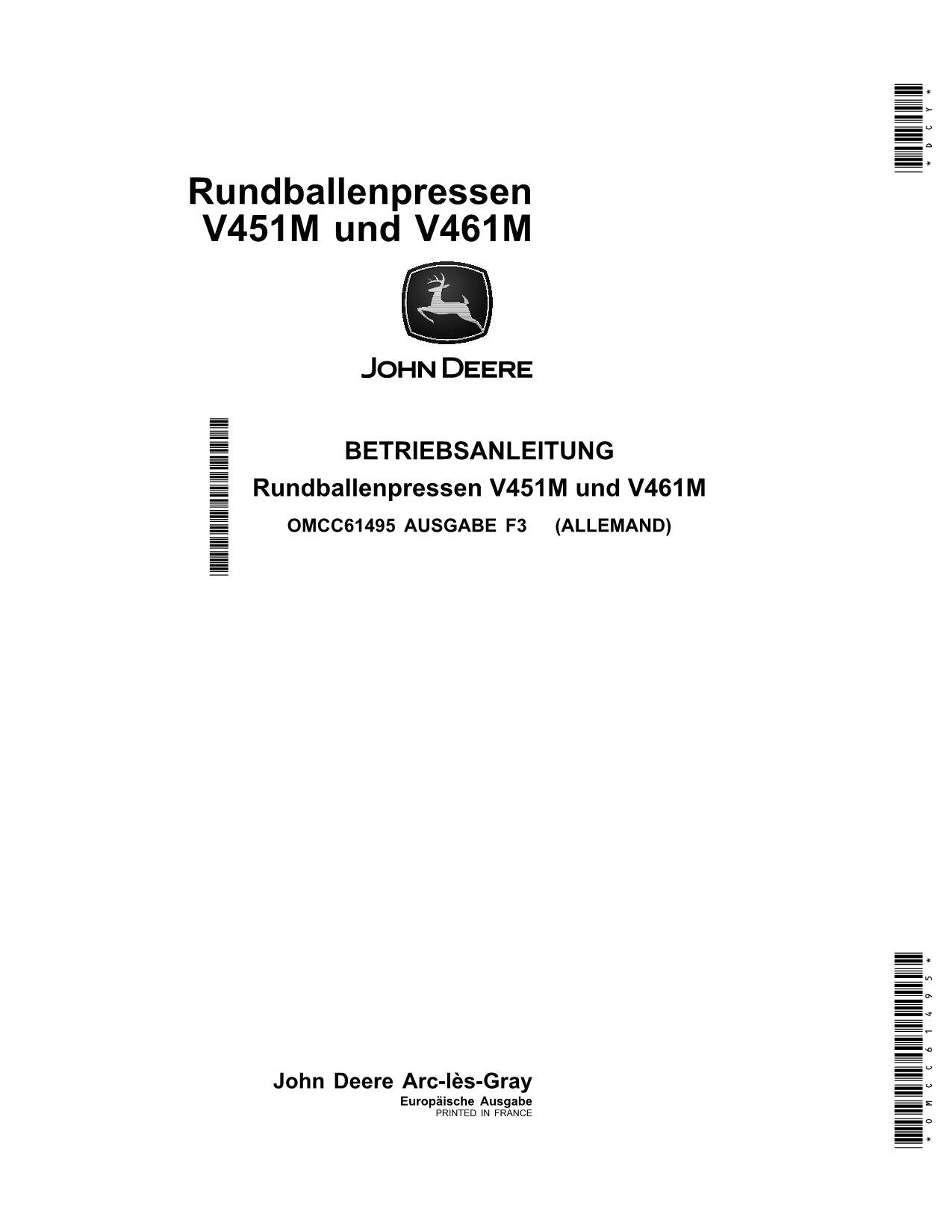 JOHN DEERE RUNDBALLENPRESSEN V461M V451M BETRIEBSANLEITUNG #1